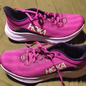 Hoka Fuchsia and White Athletic Shoes